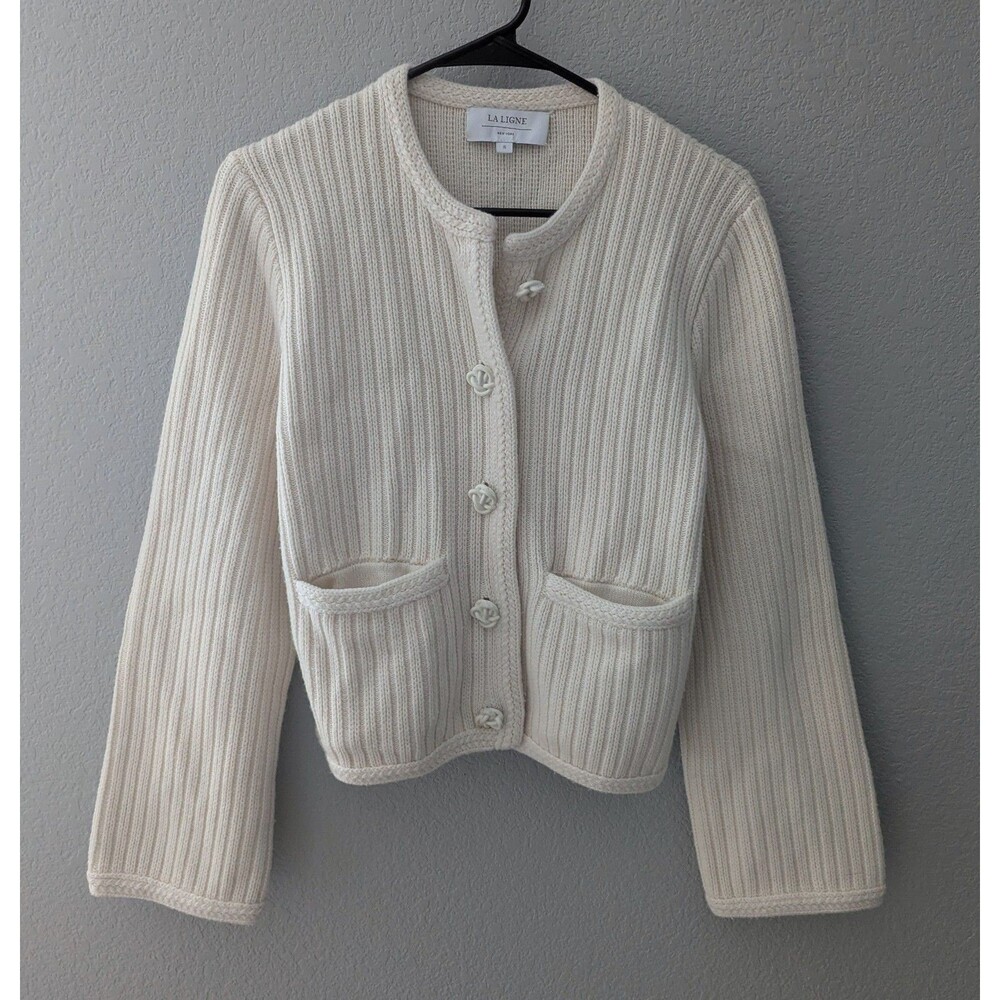 La Ligne Ville Cardigan Jacket Women's Size Small Cream Wool Blend Knit Sweater